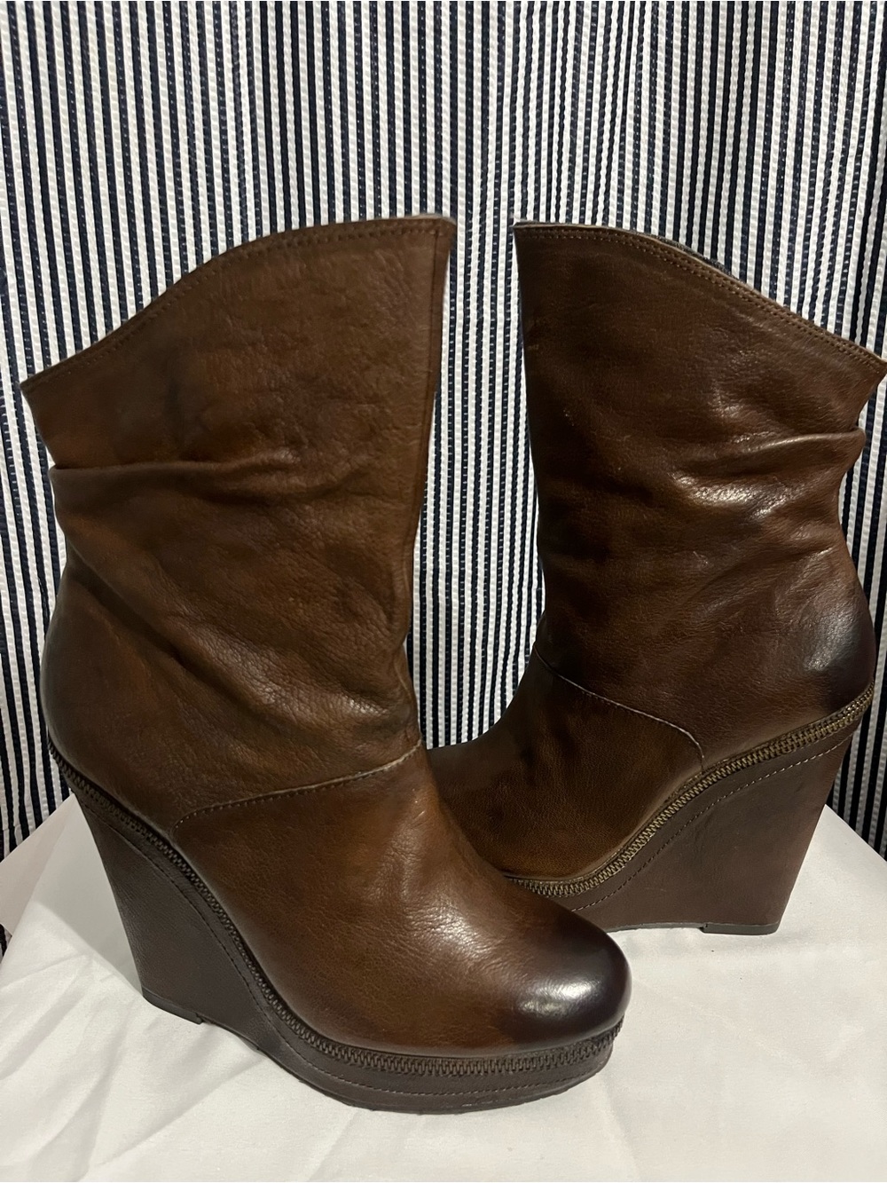 Calvin Klein Dark Brown Leather Wedge Ankle Boots